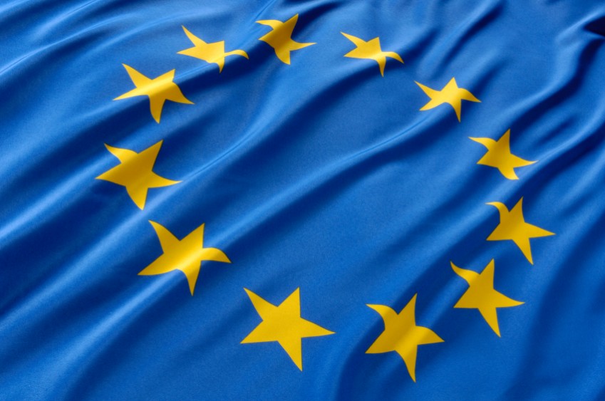 The European flag, blue with 12 stars