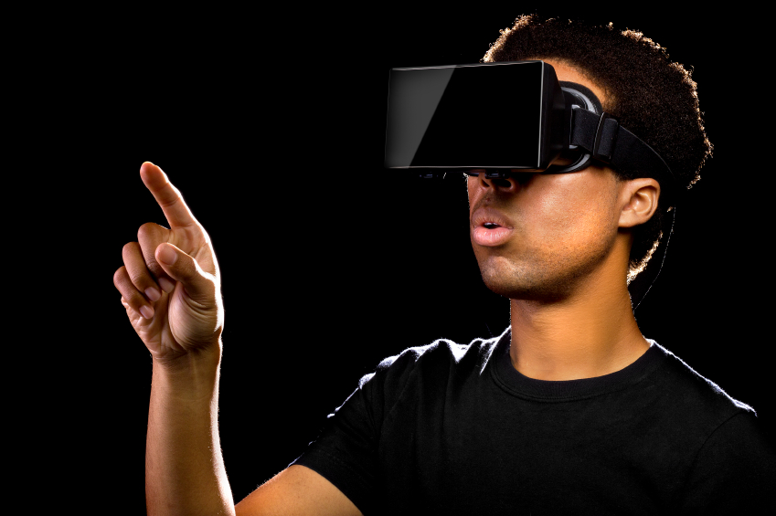 Virtual Reality headset on a black male