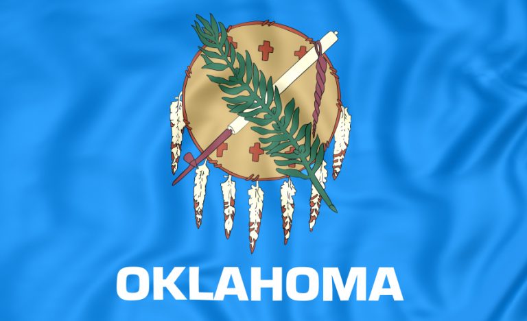 3D Flag of Oklahoma, USA. Close Up.