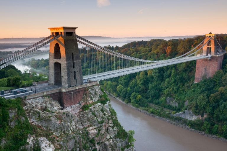 View of Clifton Suspension Bridge with river below